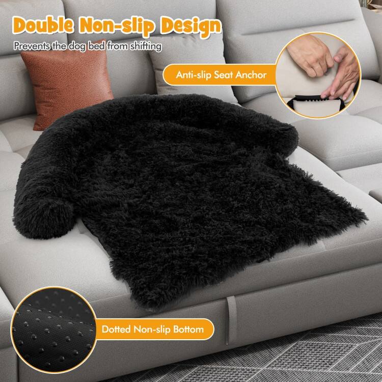 Plush Calming Dog Couch Bed with Anti-Slip Bottom
