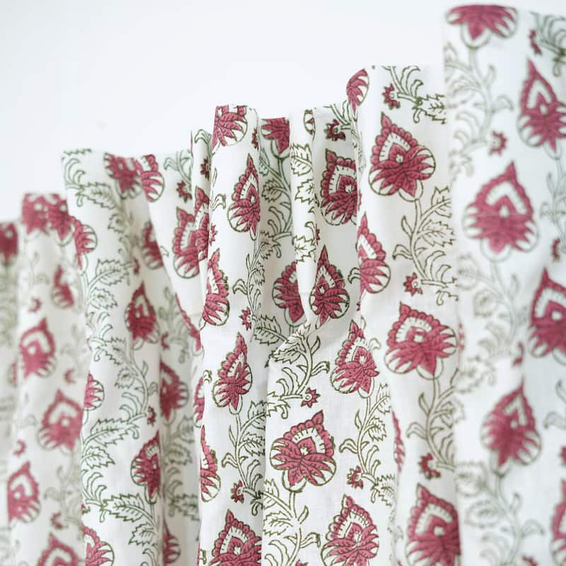 Fabdivine Handmade Block Print Viscose Linen Gift Home Decorative Accent Vintage Curtain or Drape - Madhubala- Pink, Green - 54" X 45"