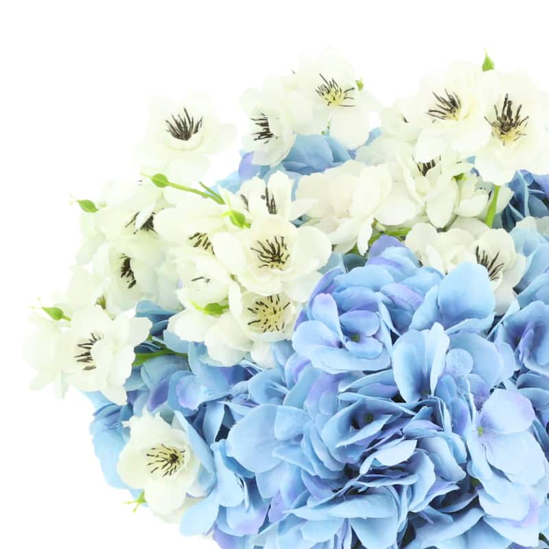 Hydrangea and Cherry Blossom Arrangement in Glass Vase