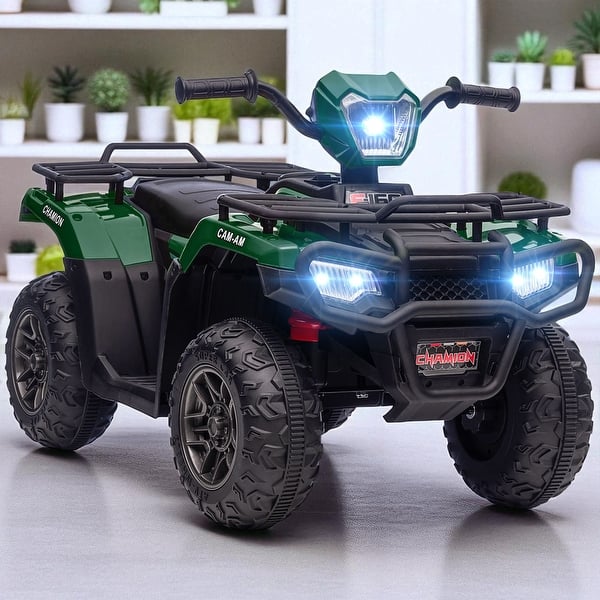 slide 2 of 14, 12V Kids Electric ATV Ride-On Quad with USB & AUX Port, LED Headlights, Wear-Resistant Wheels, for Ages 3-6, 4-Wheeler Toy Car Green