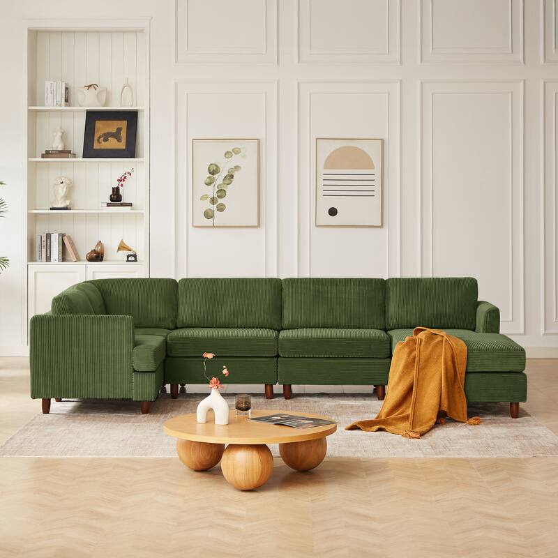 Corduroy Upholstered Sectional Couch Modular Sleeper Sofa Bed with Ottoman Chaise Lounge, Free Defined Sofa Size and Shape