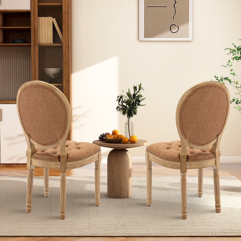 French Country Solid Wood Fabric Dining Chair Set of 2