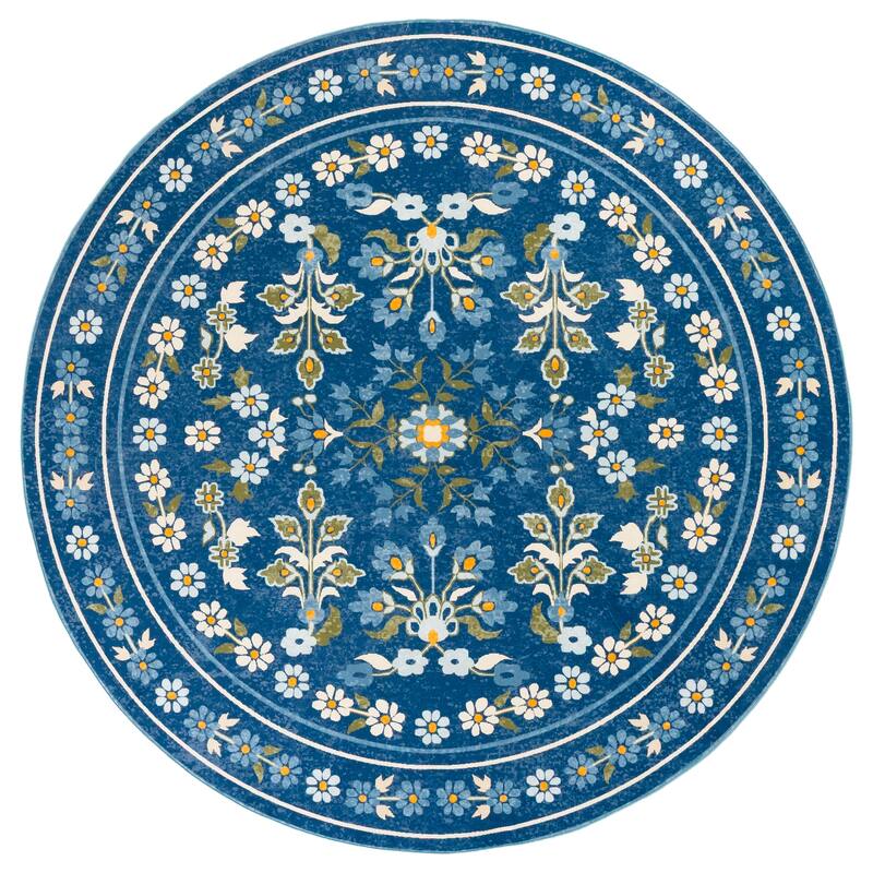 Martha Stewart Ineta Machine Washable & Slip Resistant Rug - 6' Round - Dark Blue/Beige