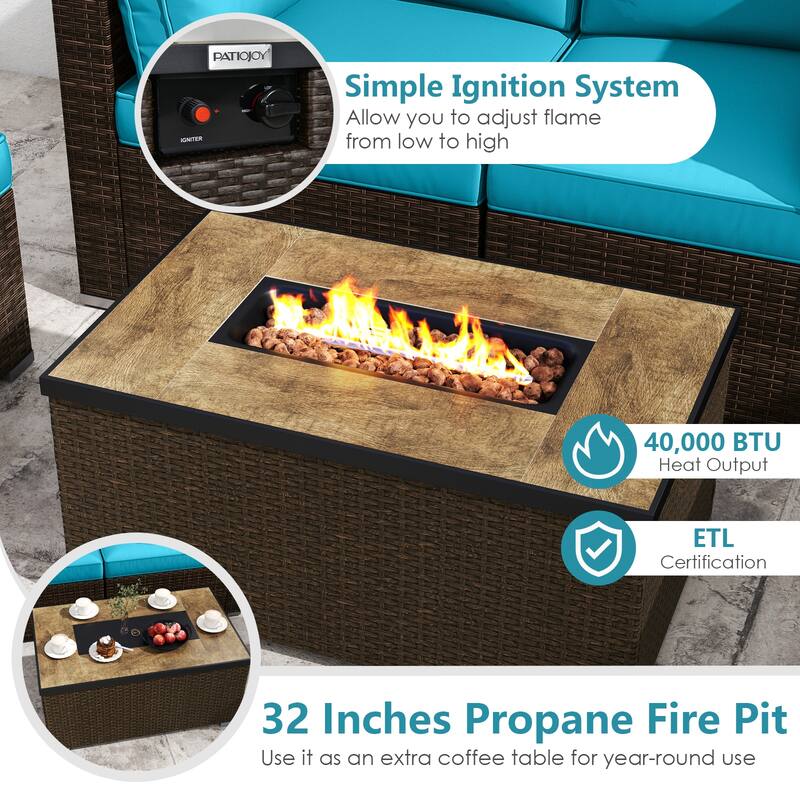 Gymax Set Of 7 Furniture Set w/32'' Fire Pit Table & Propane Tank