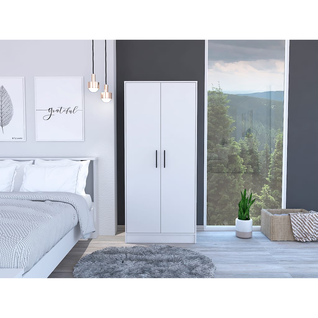 19.7" Modern Double-door Armoire with Two Shelves and One Drawer for Bedroom