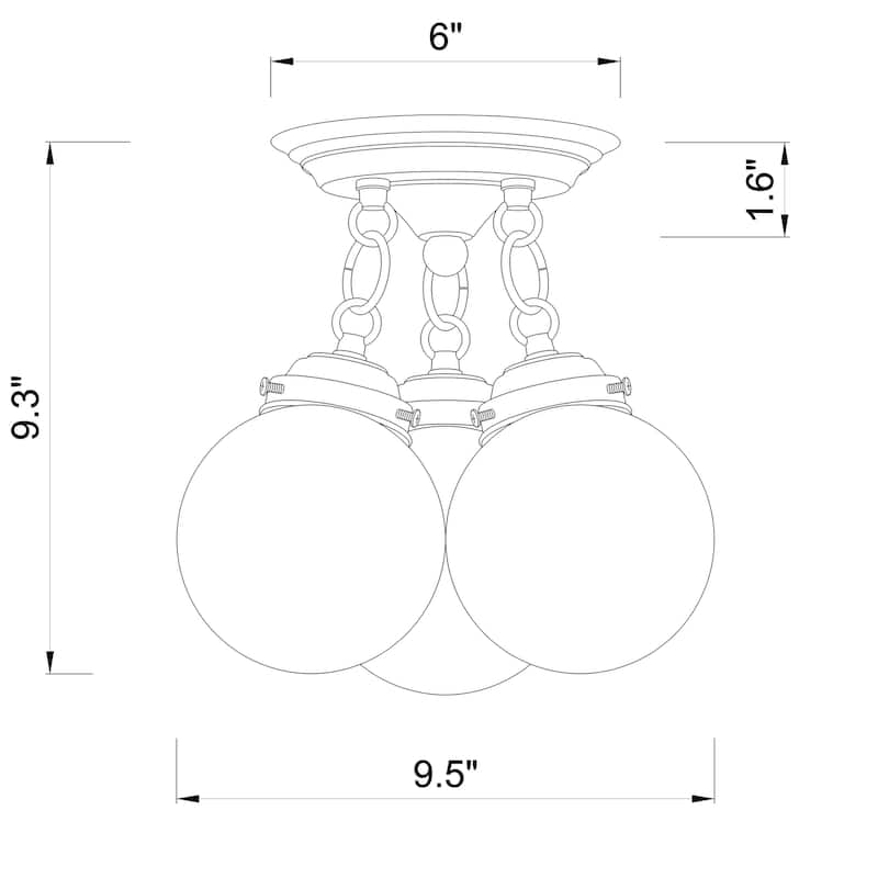 Abver Matte Black 3-Light Clear Glass Globe Semi-Flush Mount