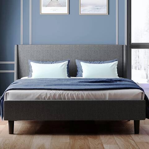 Platform Bed with Stylish Modern Soft Wingback,Sturdy Wood Slat Support, No Box Spring Needed,Easy Assembly