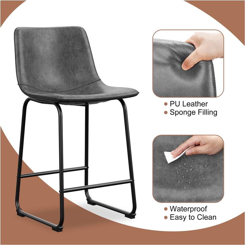 Bar Stools Faux Leather Counter Stools with Back Armless Dining Chairs (Set of 2)