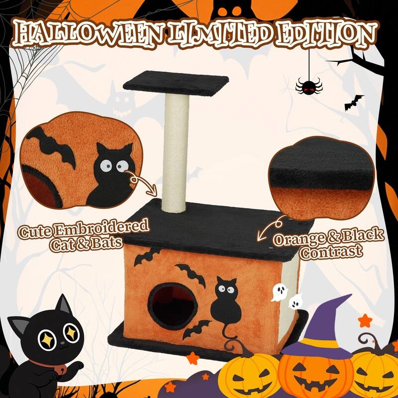 33" Halloween Cat Tree, Cat Tower Cat Tree for Indoor Cats with Spacious Cat Condo
