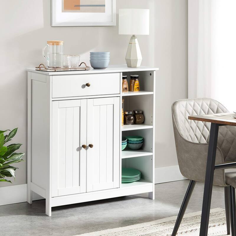 Freestanding White MDF Bathroom Storage Cabinet with Drawer and 2 Adjustable Shelves for Small Essential