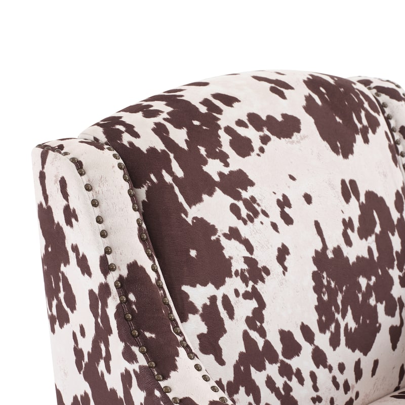 Roomfitters Upholstered Accent Armchair with Nailhead Trim, Modern Single Seat Side Chair with Wooden Legs, Brown+White