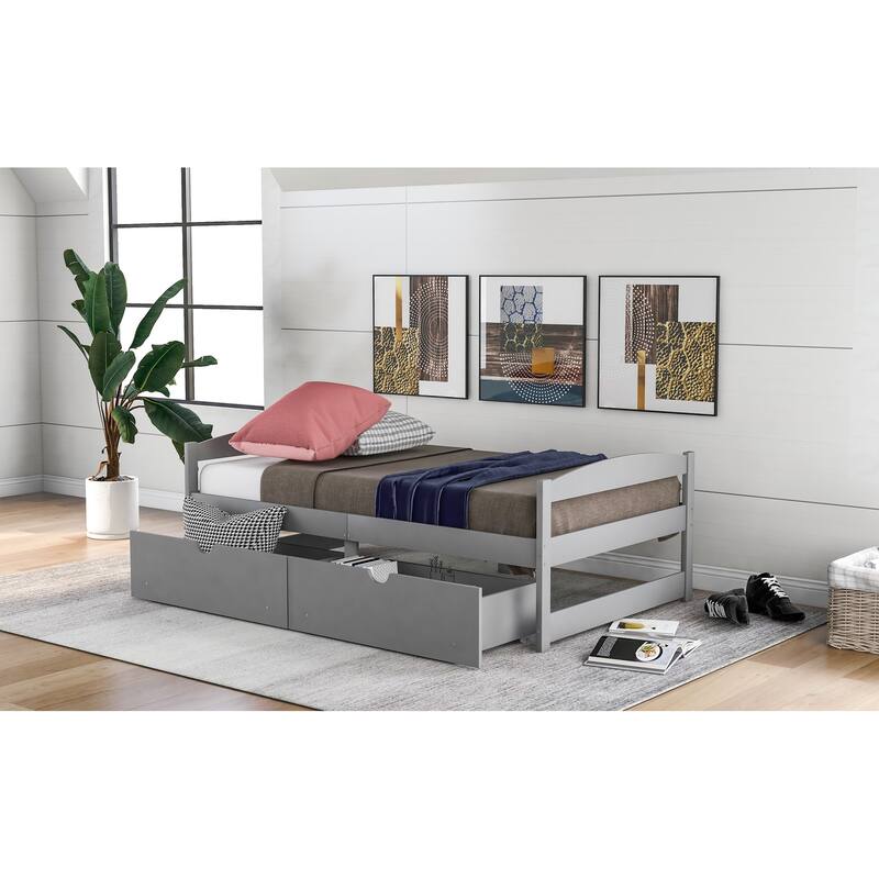 Twin Size Platform Bed with Two Drawers, Gray