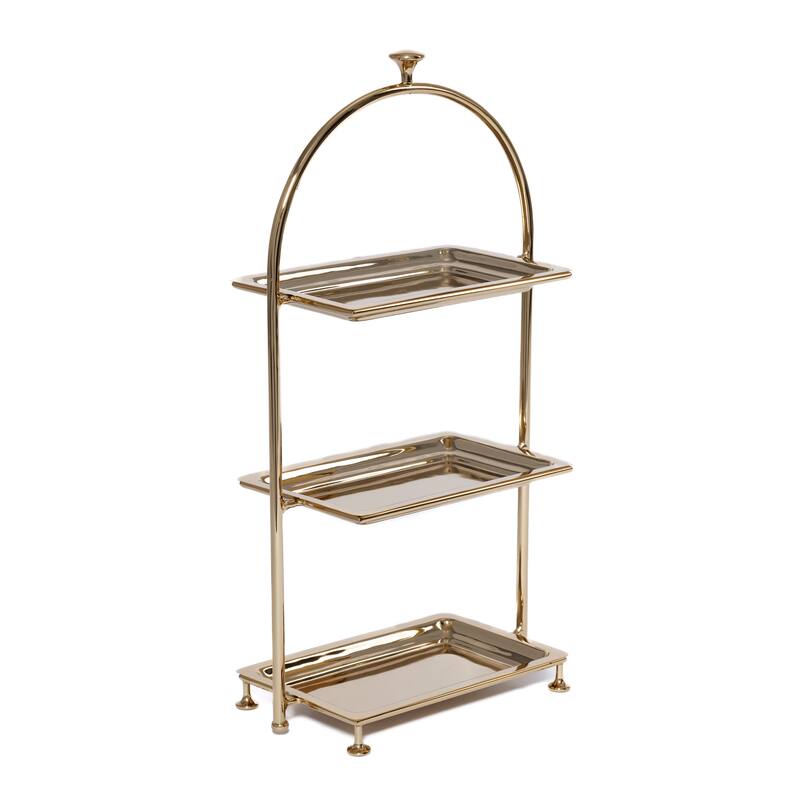 Lucente High Tea Polished Stainless Steel 3-Tier Serving Stand - Gold