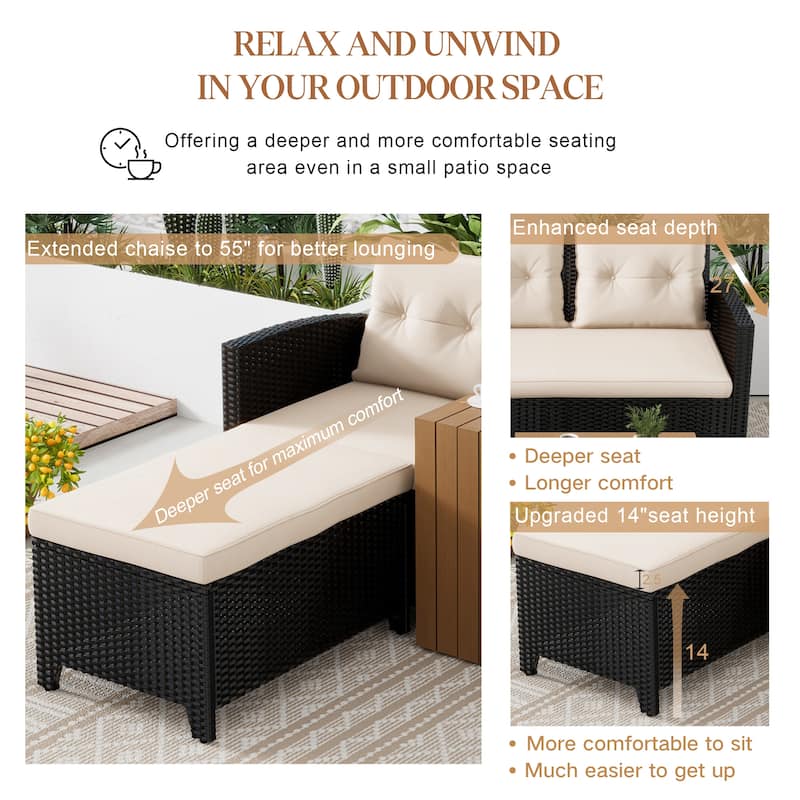 Wicker Patio Furniture Sets - 3 Piece Rattan Outdoor Sectional Sofa Set