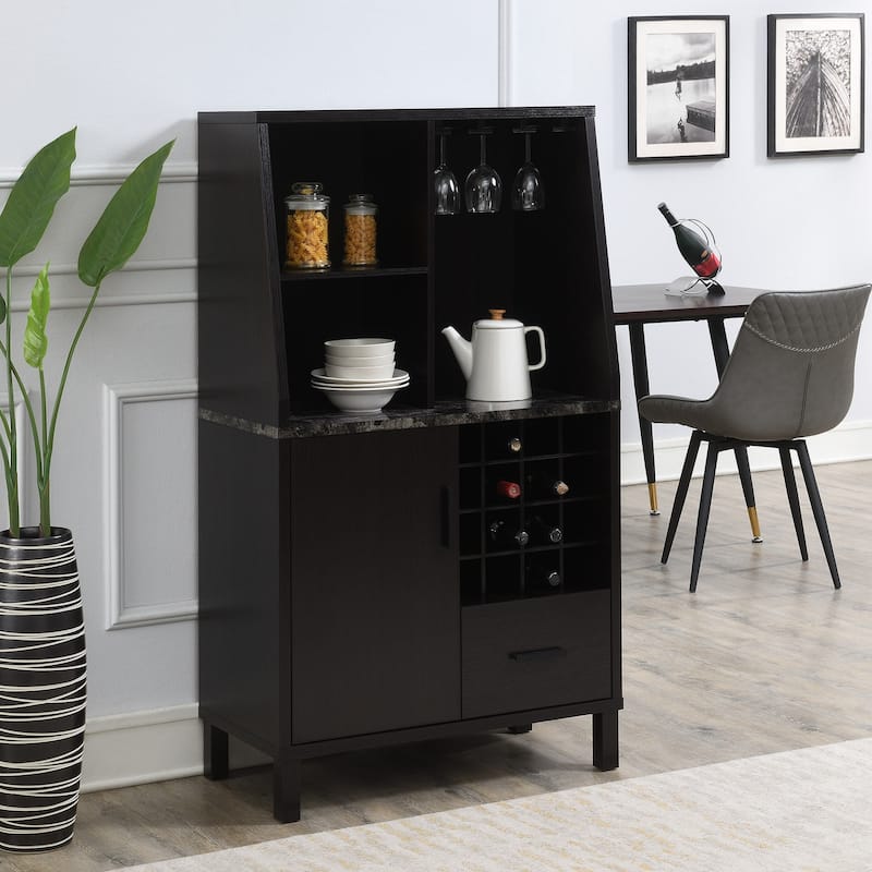 Convenience Concepts Newport 1 Drawer Wine Storage Bar with Storage Cabinet and Shelves