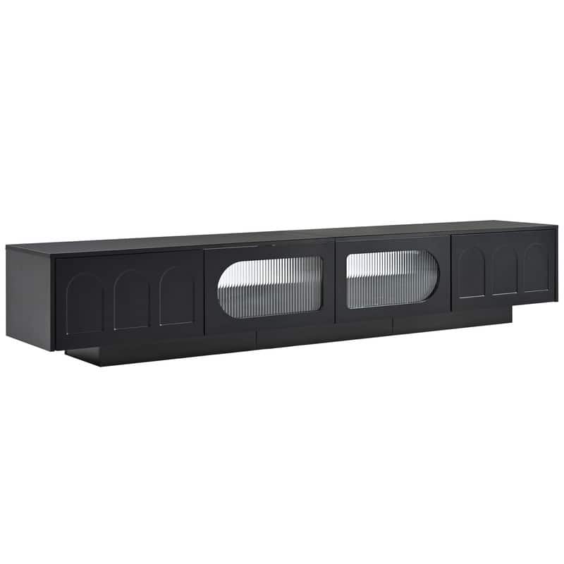 Modern 95" TV Stand with App-Controlled LED Lights and Fluted Glass Doors