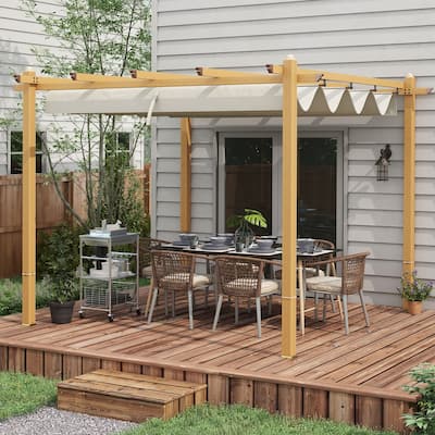 Outsunny 10' x 10' Retractable Pergola Canopy, Wood Grain Aluminum Pergola