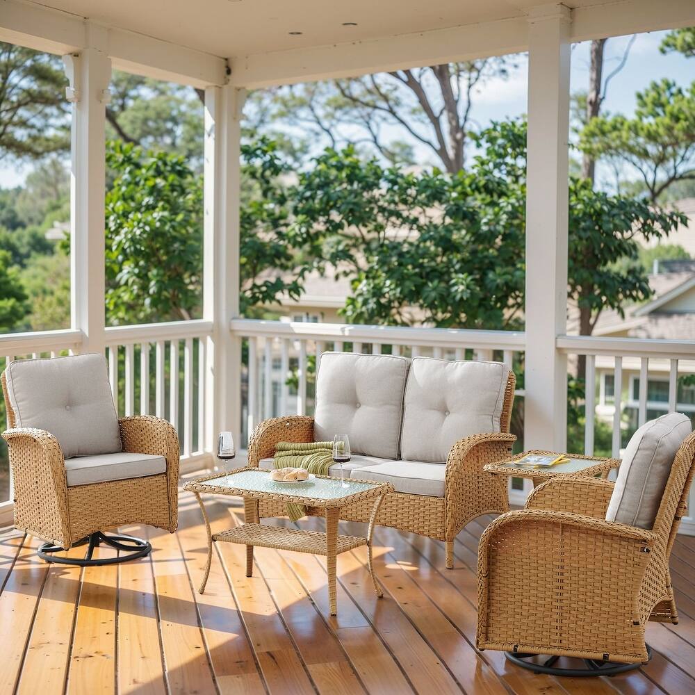 Outdoor Swivel Chairs Table with Loveseat Sofa Coffee Table