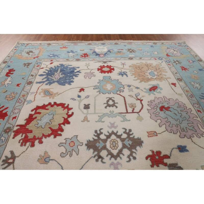 Ivory & Blue Oushak Indian Large Area Rug Handmade Wool Carpet - 10'1"x 13'10"