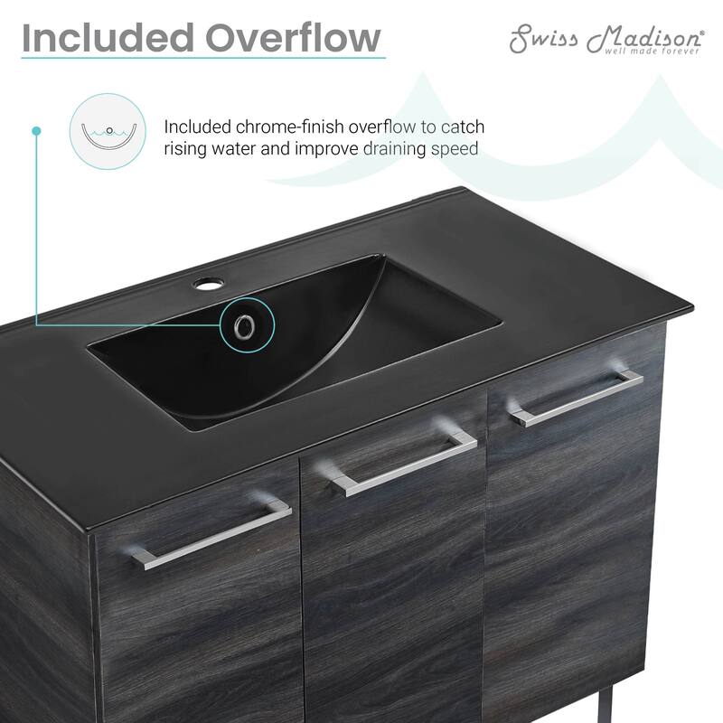 Annecy 36 In. Black Walnut Bathroom Vanity With Black Ceramic Sink Top