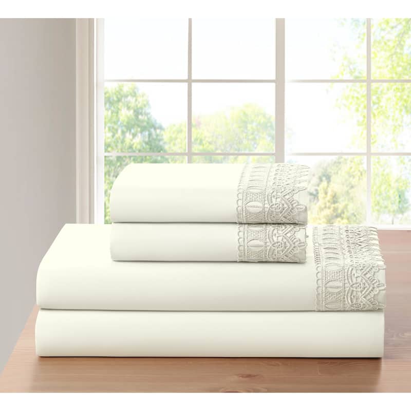 Bamboo Comfort Lace Crochet Embroidery 4 Piece Sheet Set