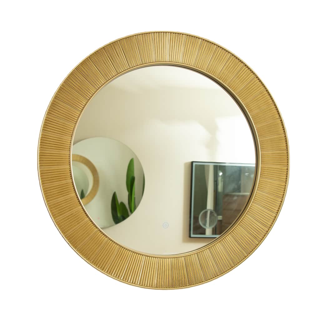 31" Cyclis Mirror, Thick Gold Frame PU Art Decorative Mirror, Three Color Temperatures are Available, for Bathroom, Bedroom