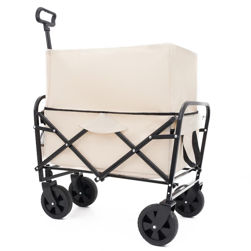 Heavy-Duty Collapsible Utility Wagon - 225lb Capacity with Extension Feature, Cream