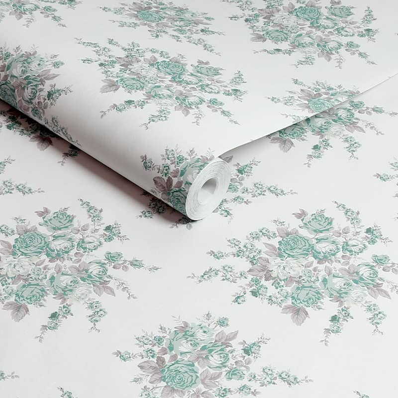 Shabby Chic by Rachel Ashwell Rose Blossom Teal Wallpaper