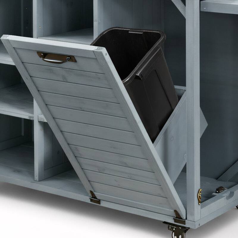 Roomfitters 78.3" Outdoor Kitchen Island with Foldable Grill Table, Stainless Steel Top & Tilt Trash Can Storage