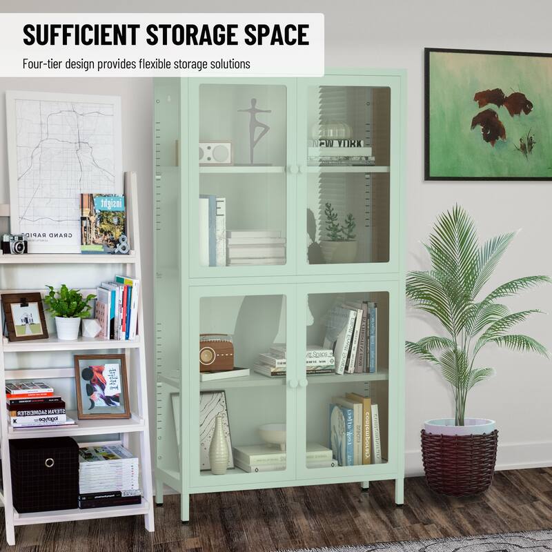 Four Glass Door Storage Cabinet with Adjustable Shelves