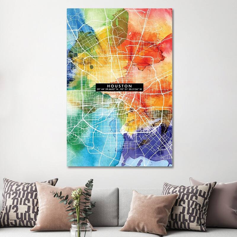 iCanvas "Houston City Map Colorful" by WallDecorAddict Canvas Print
