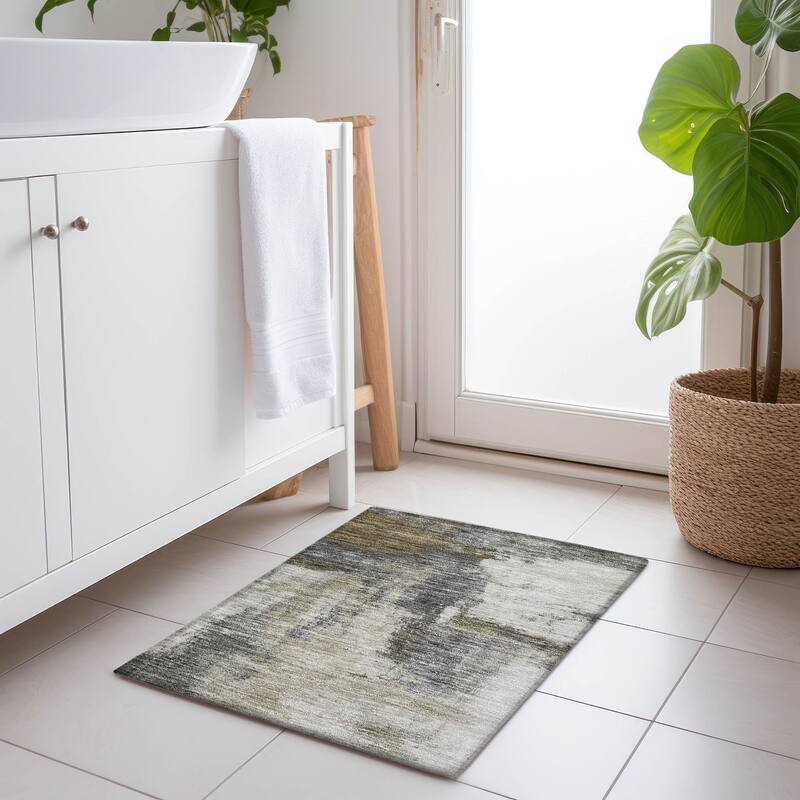 Machine Washable Indoor/ Outdoor Contemporary Abstract Chantille Rug - Gray - 1'8" x 2'6"