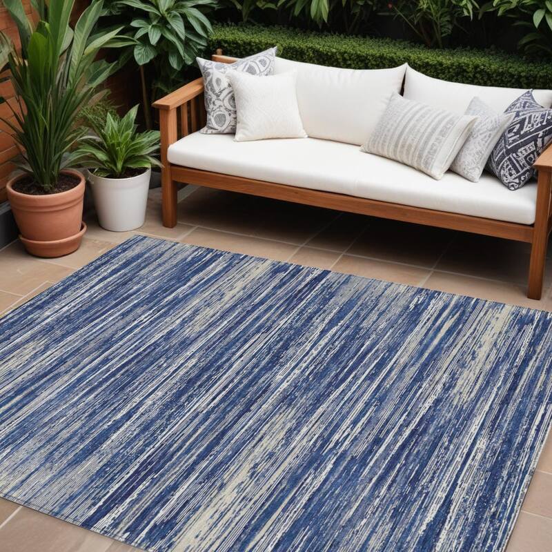 HomeRoots Striped Transitional Rectangle Outdoor Rug - 10' X 14'
