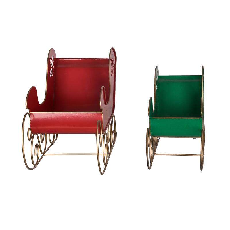 Transpac Metal 15.25 in. Multicolor Christmas Merry Sleigh Container Set of 2