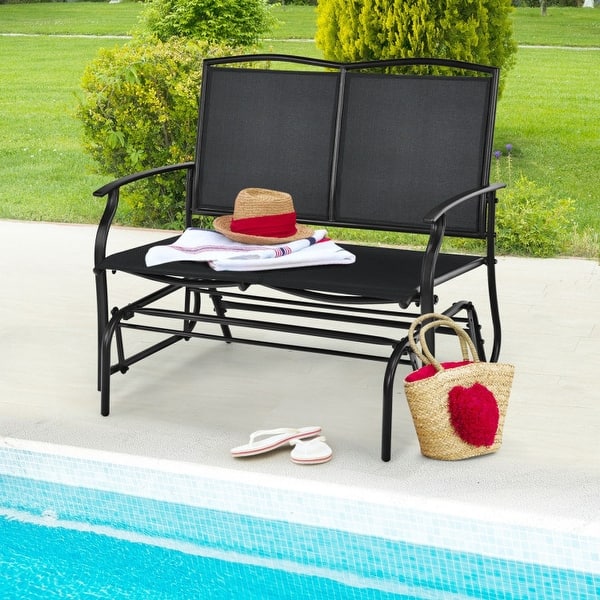 slide 2 of 6, 41.3" Patio Glider Chair, Use Heavy-Duty Steel Frame, Weather-Resistant and Waterproof Outdoor Backyard Bench Black