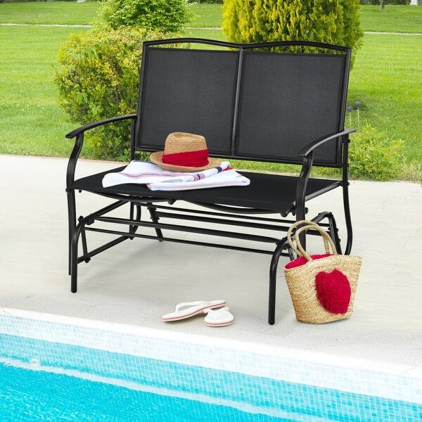 slide 2 of 6, 41.3" Patio Glider Chair, Use Heavy-Duty Steel Frame, Weather-Resistant and Waterproof Outdoor Backyard Bench Black