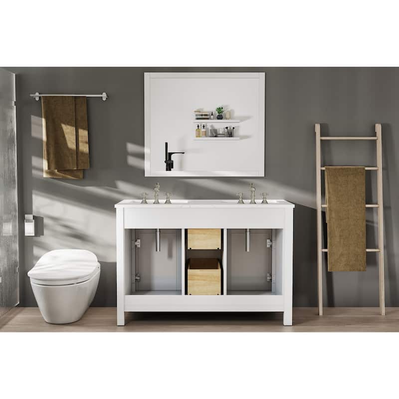 Artemis 44" White DS Bath Vanity with Carrara Style Man-Made Stone Top - 44