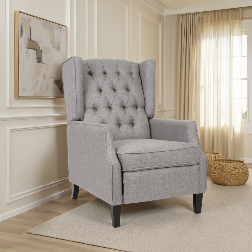 Octa Manual Recliner Chair, Button Tufted Wingback Design, Dark Gray