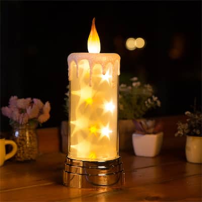 Battery Operated LED Candles with Star Pattern for Xmas Holiday Decor
