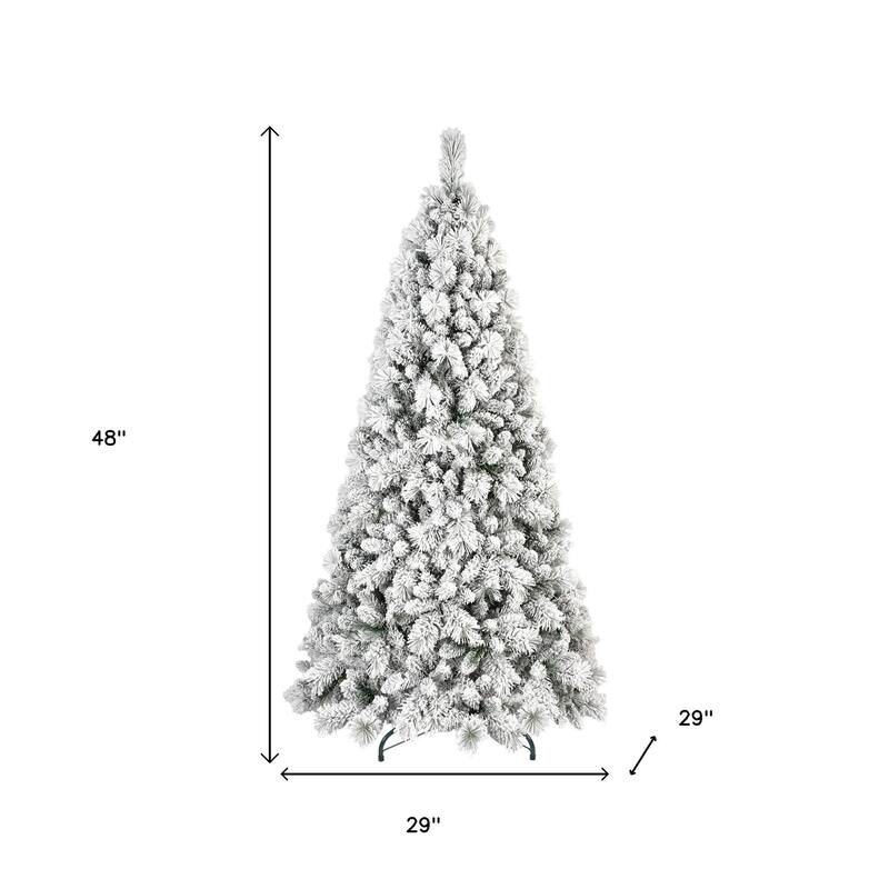 HomeRoots 9' Green And White Slender Flocked Pine Christmas Tree