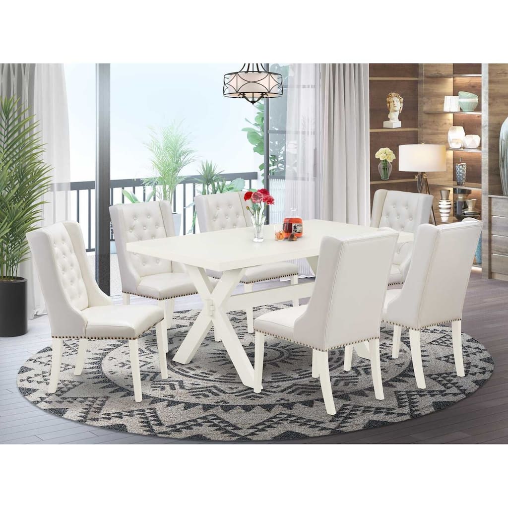 HomeStock 7-Piece Natural Oak Finish Solid Wood Top Dining Table with 6 Parson-Chairs