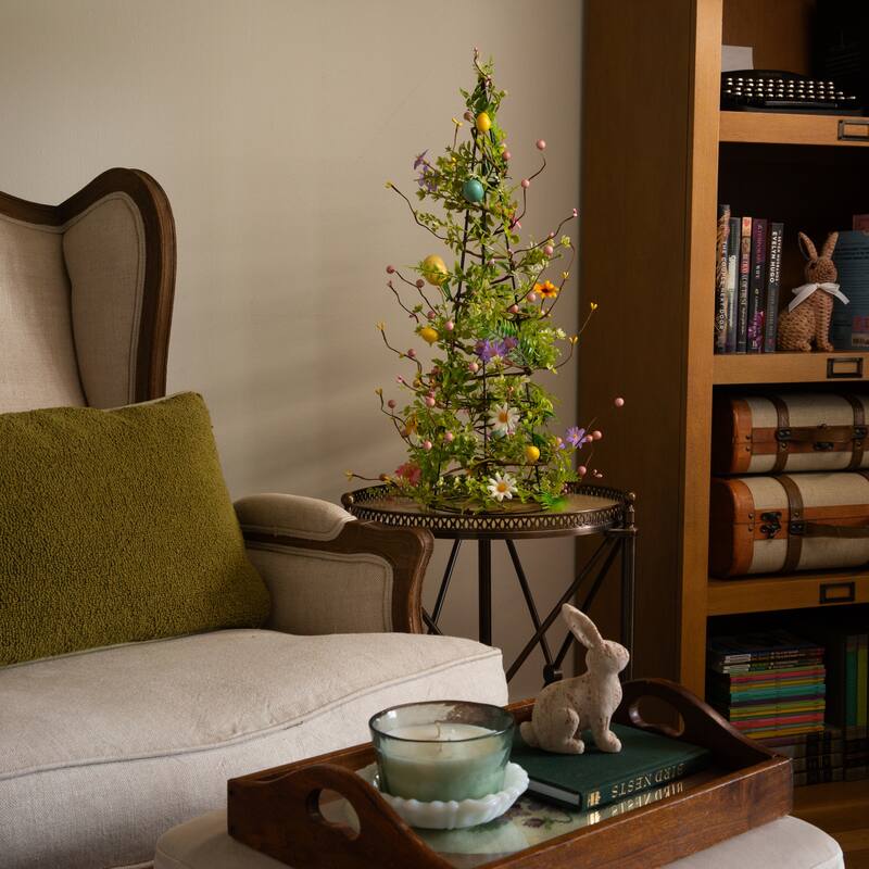 24-in Artificial Easter Cone Tree with Wild Flowers and Mini Eggs