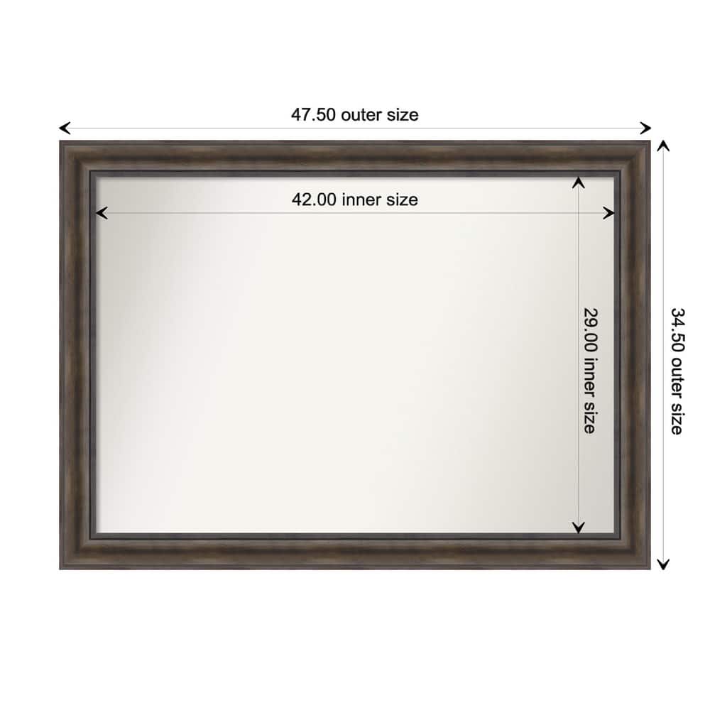 Rustic Pine Brown Framed Non-Beveled Custom Wall Mirror, Bathroom Vanity Mirror
