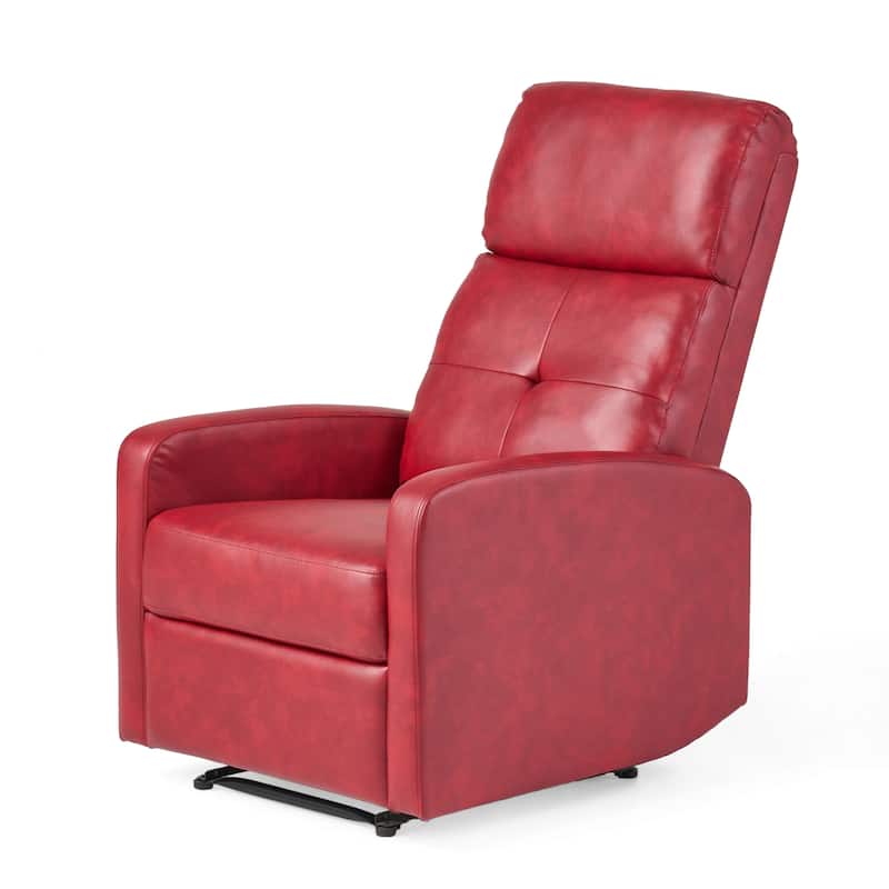 Belz Manual Recliner Chair with Handle, Button Tufted Red Faux Leather