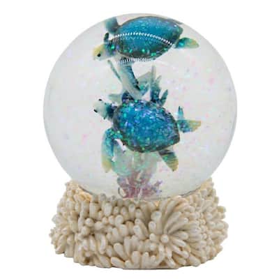 Q-Max 4"H Blue Sea Turtle Glitter Snow Globe Marine Life Animal Statue Decoration Figurine