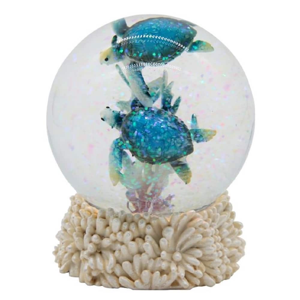 Q-Max 4"H Blue Sea Turtle Glitter Snow Globe Marine Life Animal Statue Decoration Figurine