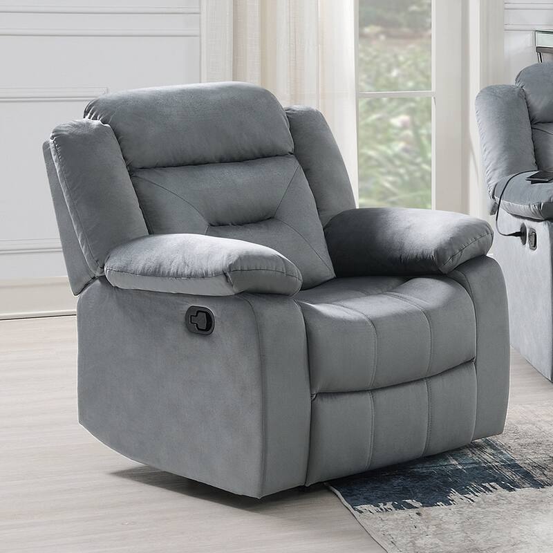 Velvet Upholstered Manual Motion Recliner with Pillow Top Armrest in Dark Gray