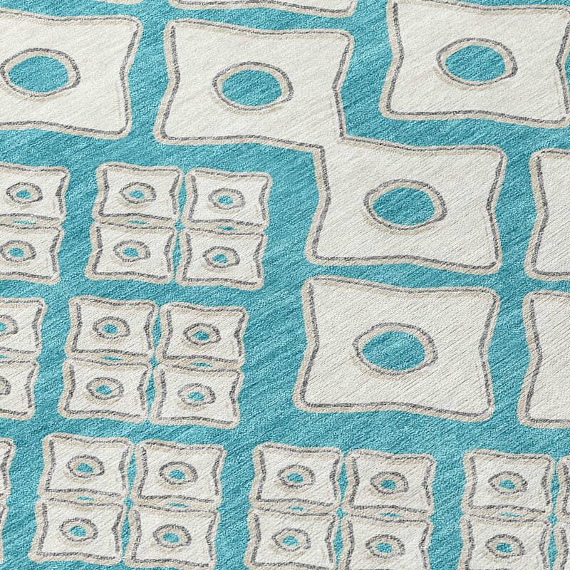 Blue And Ivory Geometric Washable Indoor Outdoor Area Rug - 3' x 5'