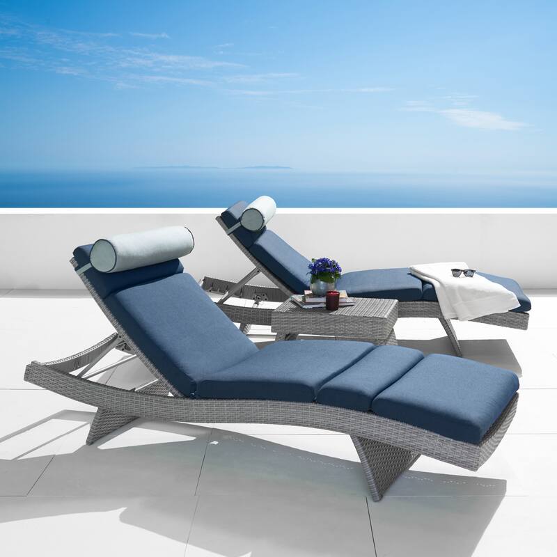 Portofino Comfort 3 Piece Sunbrella Outdoor Patio Chaise Lounge Set
