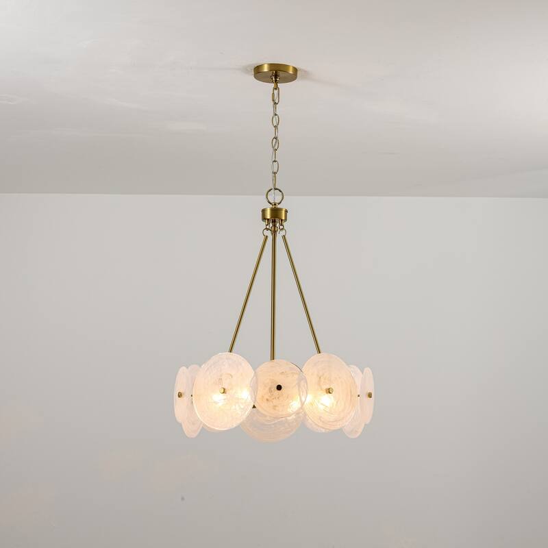 6-Light " Modern Luxury Gold Round Chandelier with White Strie Glass for Living Room,Bedroom